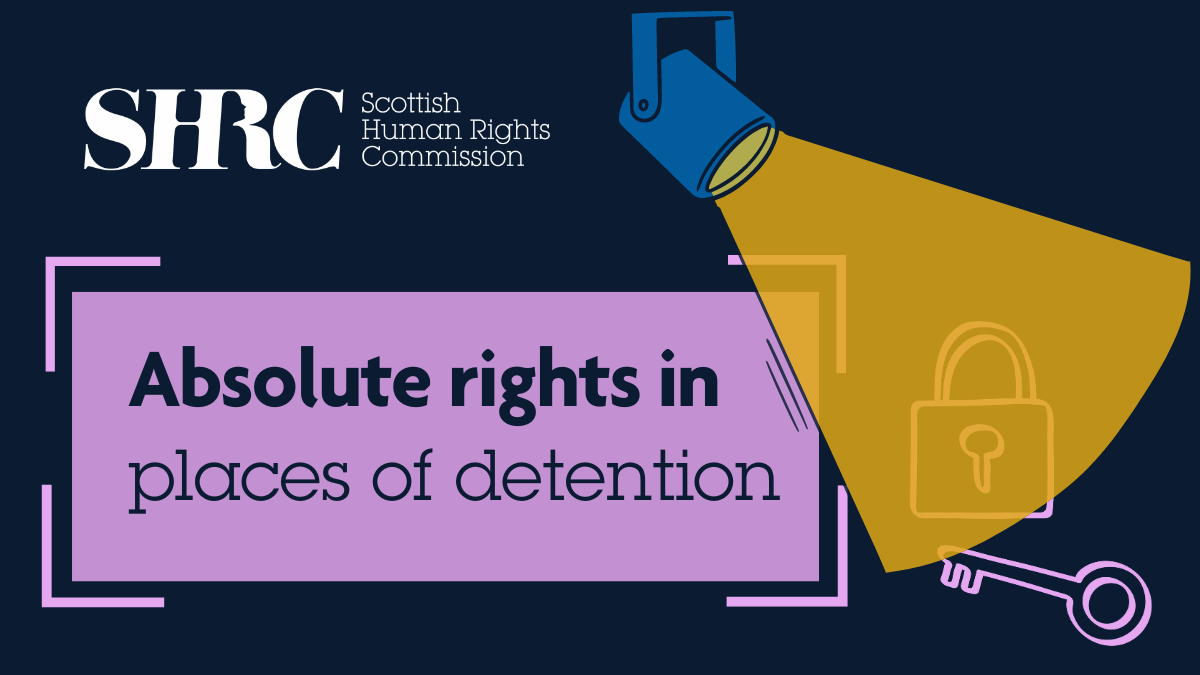 Absolute rights in places of detention. Spotlight shining on a padlock and key.
