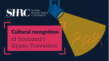 Cultural recognition of Scotland's Gypsy Travellers. Spotlight shining on a group of people