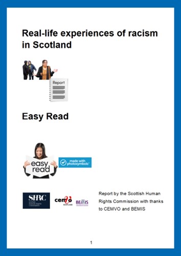 Easy Read cover of Real life experiences of racism in Scotland