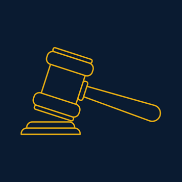 Outline of a yellow gavel against a charcoal background