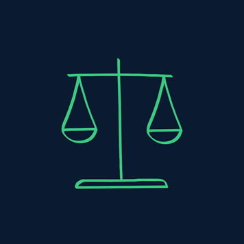 Outline of a green scales of justice against a charcoal background
