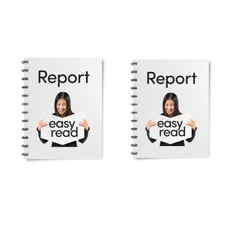 Two bookets that say Easy Read Report on them