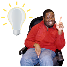 Man with his finger pointing up and a light bulb next to him to show he has had an idea