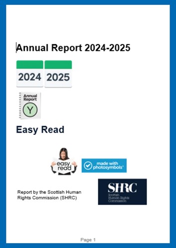 Front cover of the SHRC's Annual Report 2024-25 Easy Read