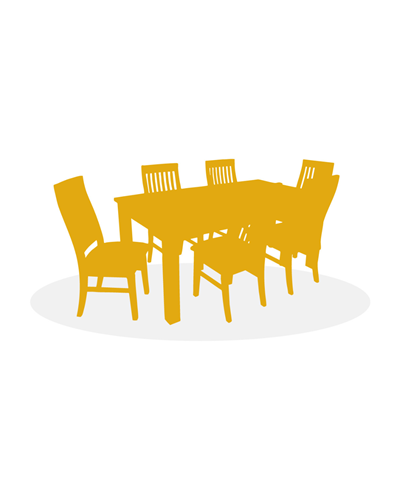 A yellow dining table and chairs