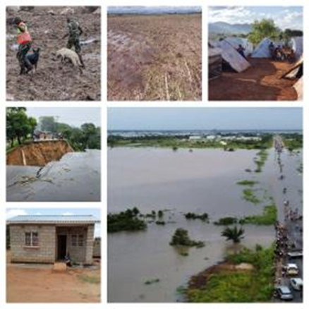 A collage of images of the impact of Cyclone Freddy in Malawi