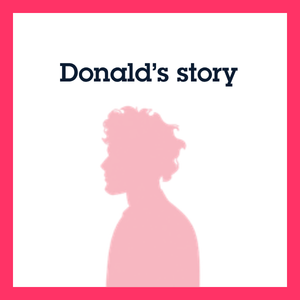 Donald's story. Red silhouette of a man in profile