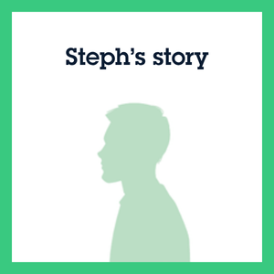 Steph's story. Green silhouette of a man in profile