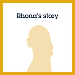 Rhona's story. Yellow silhouette of a woman in profile